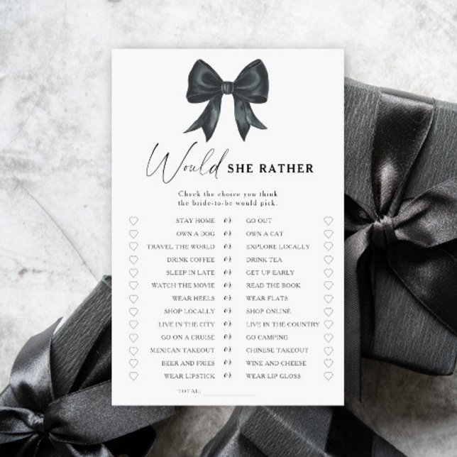 Lámina Black Bow bridal shower Would she rather game (Subido por el creador)