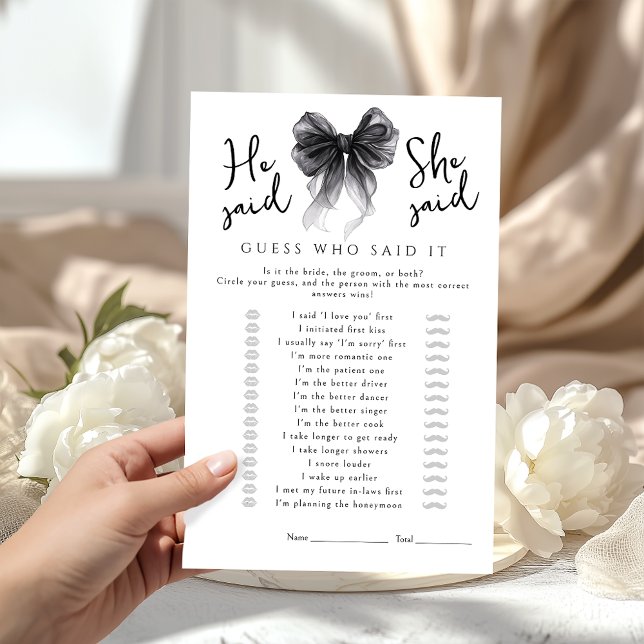 Lámina Black Bow He said She said Bridal Shower Game (Subido por el creador)