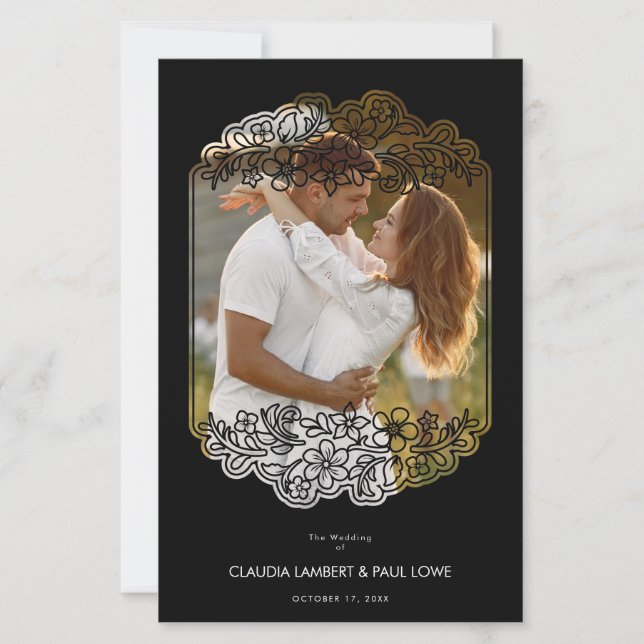 Lámina Black Budget Nice Floral Frame Wedding Photo (Anverso)