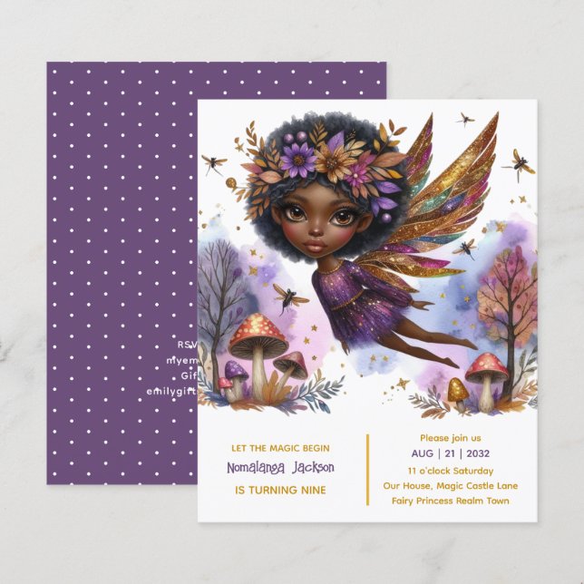 Lámina Black Fairy Birday Fairycore Purple Gold (Anverso / Reverso)
