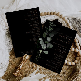 Lámina Black Formal Minimal Eucalyptus Wedding Program