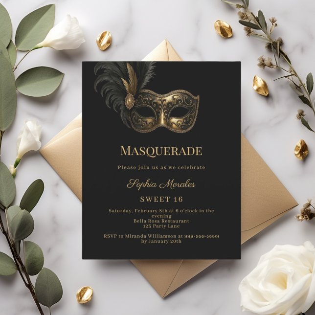 Lámina Black gold Masquerade party Sweet 16 invitation (Subido por el creador)