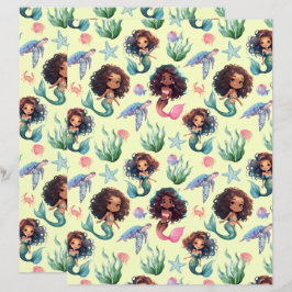 Lámina Black Mermaid Scrapbook Paper in Yellow