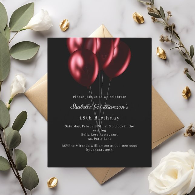 Lámina Black red balloons birthday invitation (Subido por el creador)