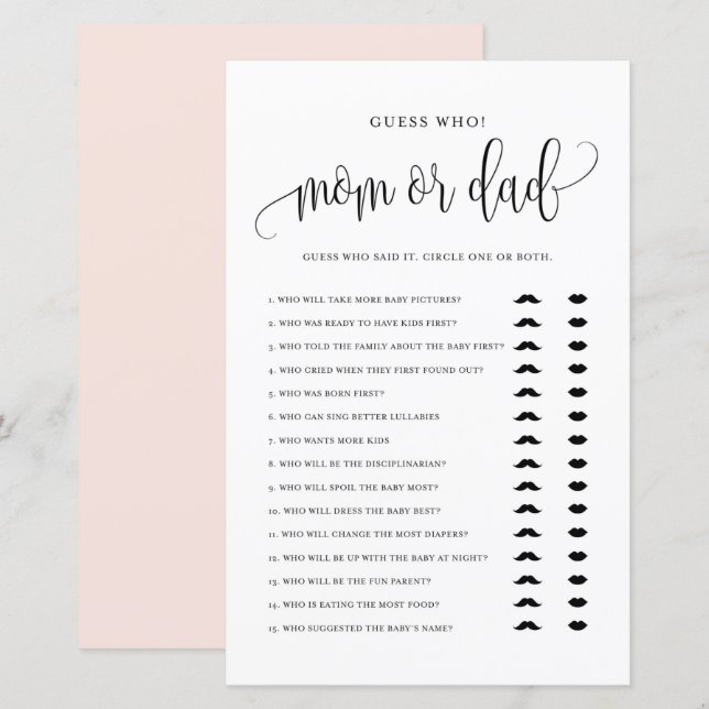 Lámina Black Script adivina quién es el juego de Baby Sho (Anverso / Reverso)