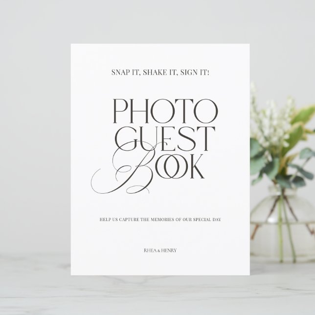 Lámina Black & White Modern Classic Photo Guest Book Sign (Anverso de pie)