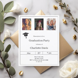 Lámina Black white photo Graduation Party invitation