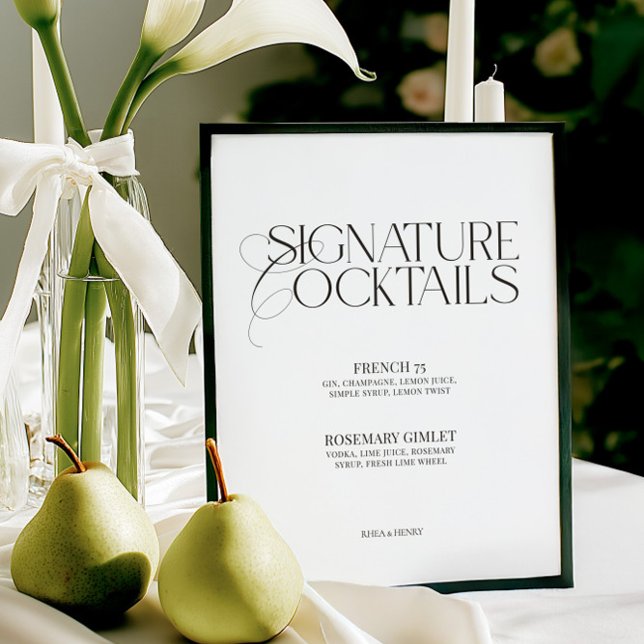 Lámina Black & White Wedding Signature Cocktails Sign (Black & White Wedding Signature Cocktails Sign)