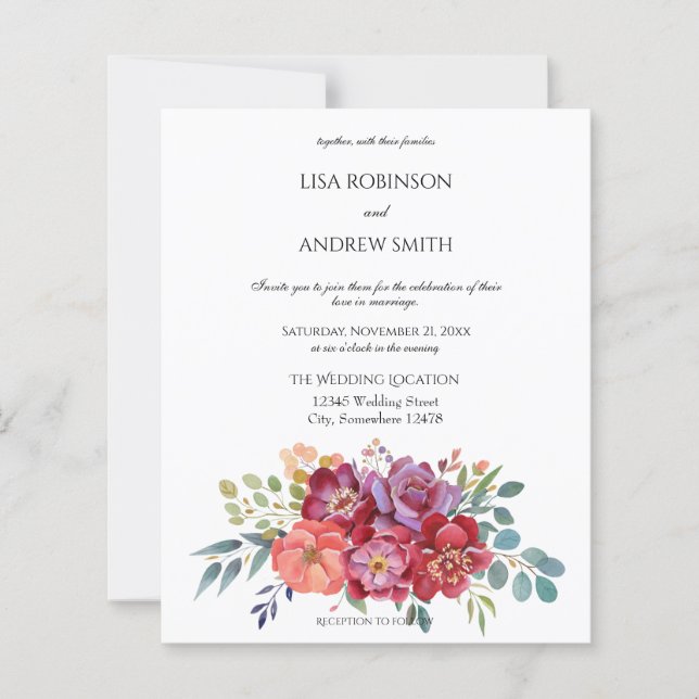 Lámina Blanco floral trópico rosa y ciruela de presupuest (Anverso)