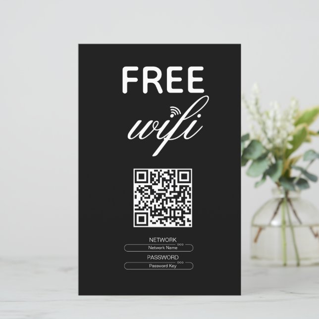 Lámina Blanco negro Simple Wi-Fi gratis QR Code Place (Anverso de pie)