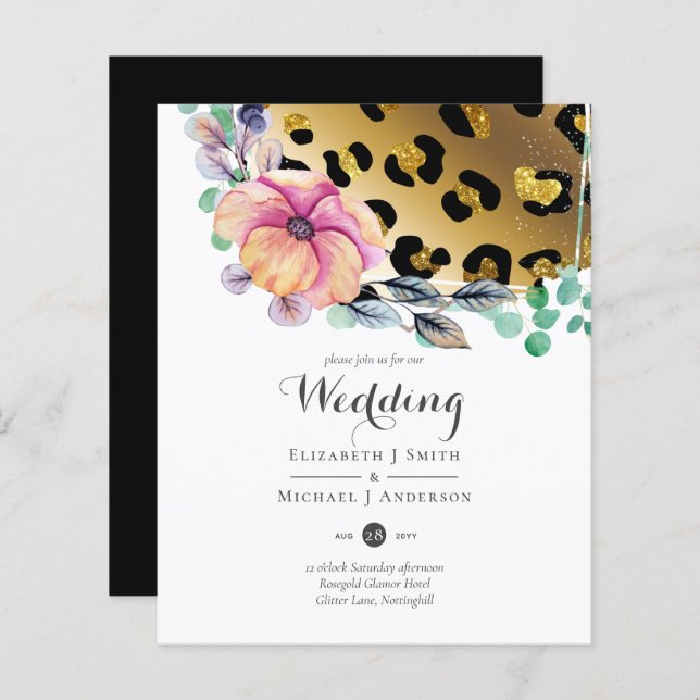 Lámina Bling Girly Glam Leopard Imprimir Boda de oro rosa (Anverso / Reverso)