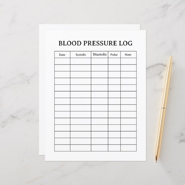 LÁMINA BLOOD PRESSURE LOG  (Anverso/Reverso In Situ)