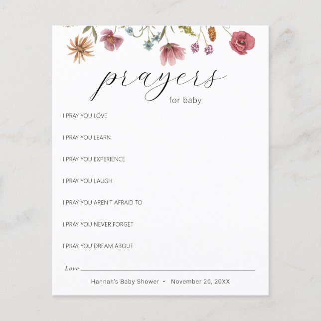 Lámina Bloom de flores silvestres reza por bebé (Anverso)