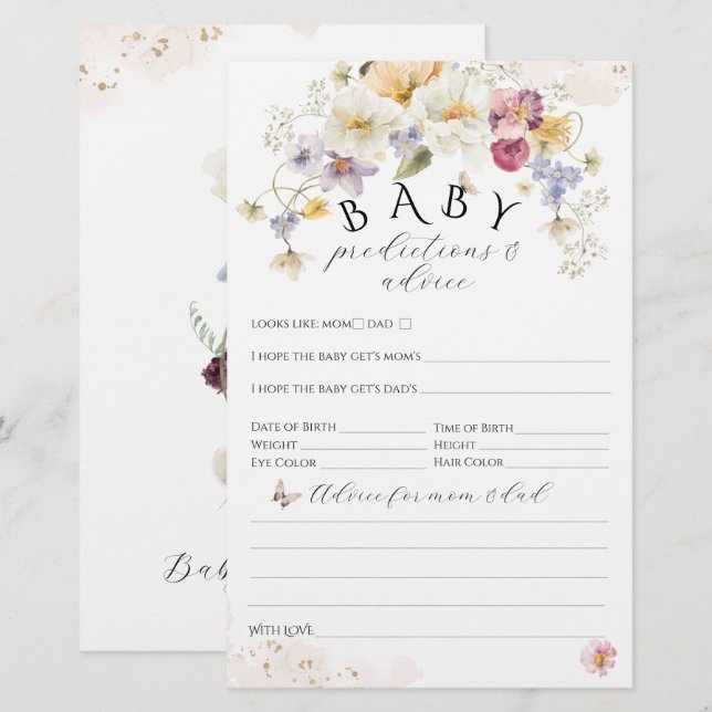 Lámina Bloom Wildflower Rustic Juego de Baby Shower (Anverso / Reverso)