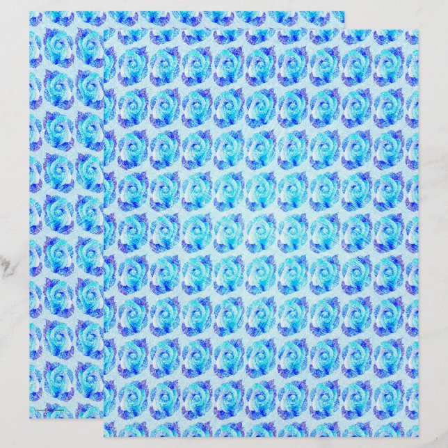 Lámina Blue Abstract Roses Scrapbook Paper 2-Sided Page (Anverso / Reverso)