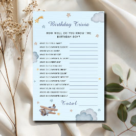Lámina Blue Airplane Birthday Trivia Party Game