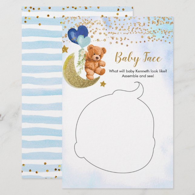 Lámina Blue Bearly Baby Shower Baby Face (Anverso / Reverso)