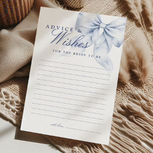 Lámina Blue Bow Bridal Shower Advice para la novia