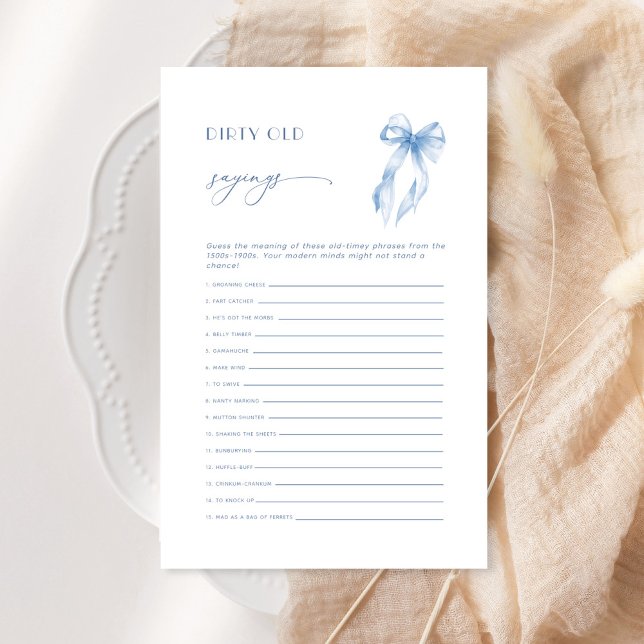 Lámina Blue Bow Dirty Old Sayings Bridal Shower Game Card (Subido por el creador)