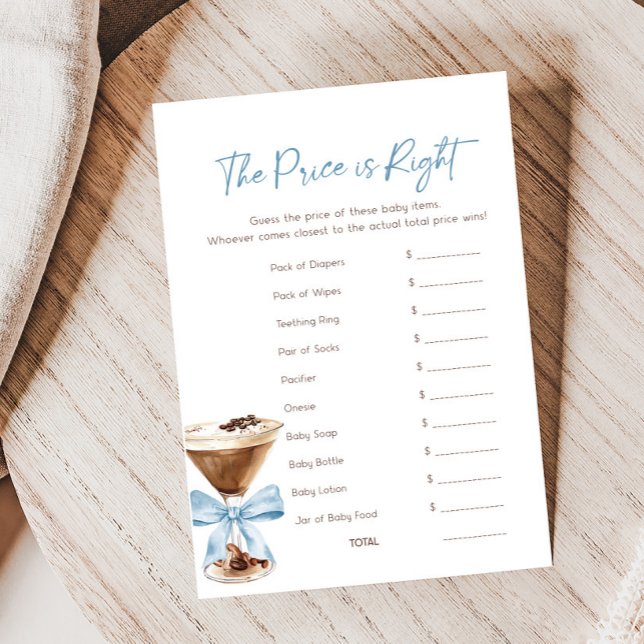 Lámina Blue Bow Espresso Martini Price is Right Game (Espresso Baby Shower Game)