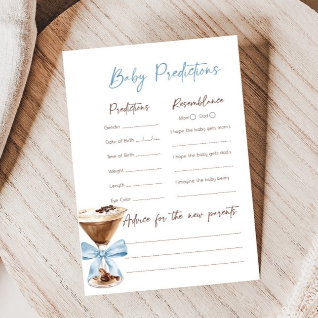 Lámina Blue Bow Espresso Martini Shower Predictions Game (Espresso Baby Shower Game)
