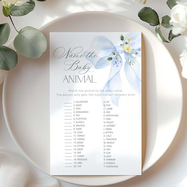 Lámina Blue Bow Nombre el juego de la ducha de bebé anima (Subido por el creador)