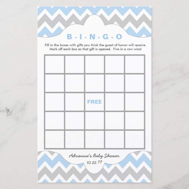 Lámina Blue BOY Bingo bolso bebé ducha DOS JUEGOS CONJUNT (Anverso)