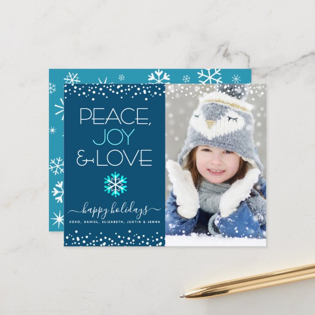 Lámina Blue Budget Holiday Peace Joy Love Photo Bold Card (Anverso/Reverso In Situ)