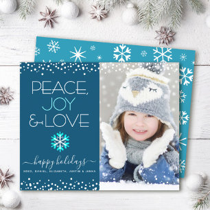 Lámina Blue Budget Holiday Peace Joy Love Photo Bold Card
