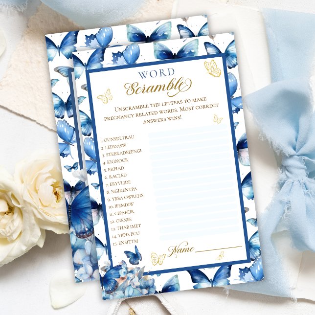 Lámina Blue Butfly Gold Baby Shower Word Scramble (Subido por el creador)