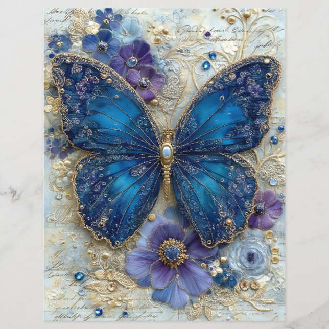 Lámina Blue Butterfly Junk Journal Scrapbook Paper (Anverso)