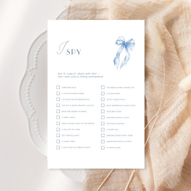 Lámina Blue Coquette Bow I Spy Bridal Shower Game (Subido por el creador)