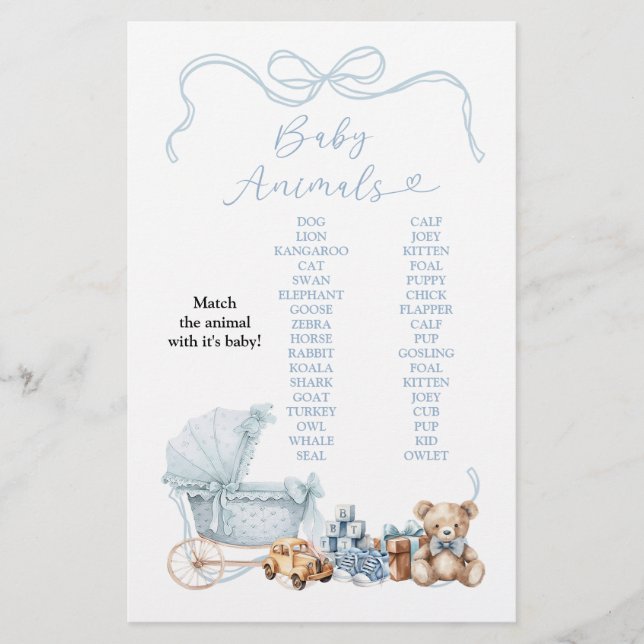 Lámina Blue Coquette Carriage Baby Animals Game Sign (Anverso)