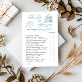 Lámina Blue Crown Higher or Lower Baby Shower Game Card