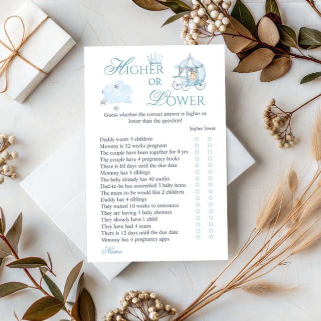 Lámina Blue Crown Higher or Lower Baby Shower Game Card (Subido por el creador)