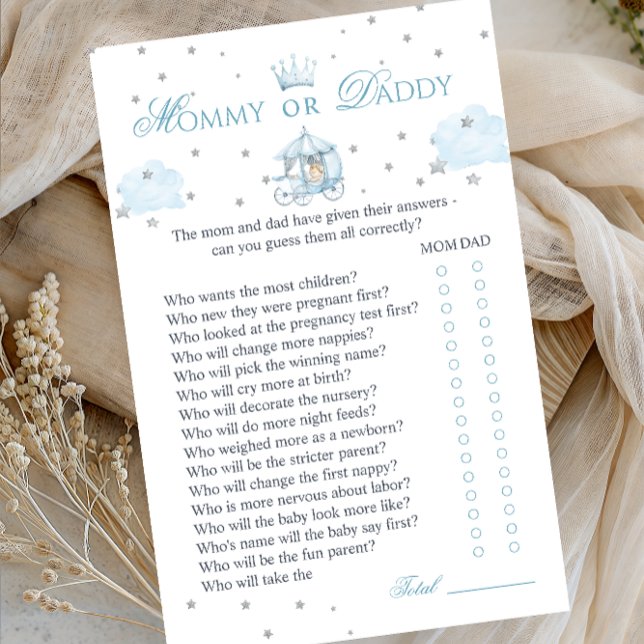 Lámina Blue Crown Mommy or Daddy Baby Shower Game Card (Subido por el creador)
