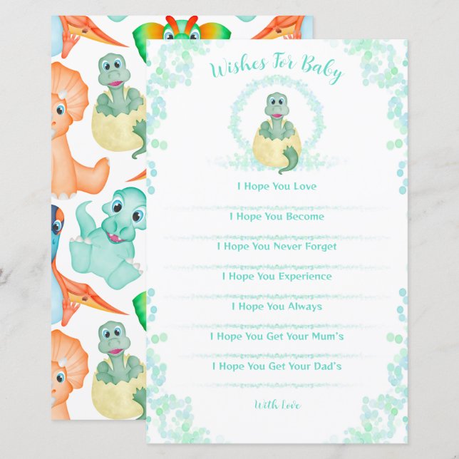 Lámina Blue Dinosaur Juego De Baby Shower Desea Un Bebé (Anverso / Reverso)