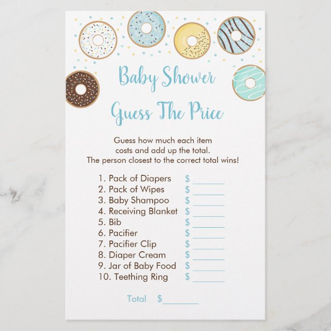 Lámina Blue Donut Adivinan El Juego De Baby Shower De Pre (Anverso)