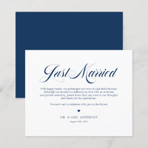 Lámina Blue Elegance audaz Calligraphy Just Married Card