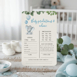 Lámina Blue Elephant Baby Predictions and Advice Card