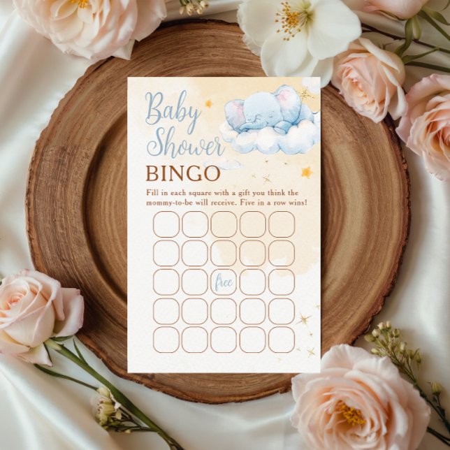 Lámina Blue Elephant Baby Shower Bingo Game Card Cloud  (Subido por el creador)