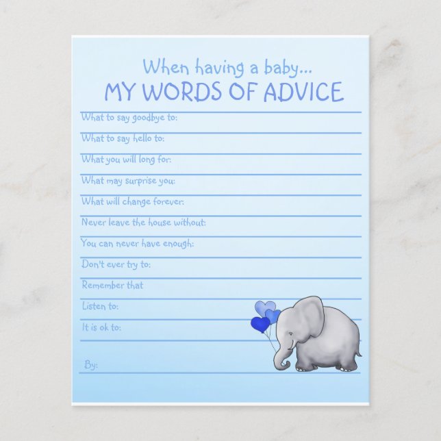 Lámina Blue Elephant juego de palabras de consejo de Baby (Anverso)