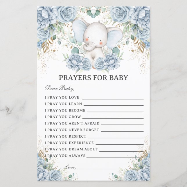 Lámina Blue Elephant Prayers for Baby Showers Activity (Anverso)