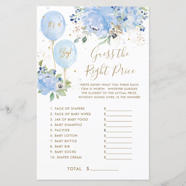 Lámina Blue Floral Balloon Boy adivina el juego de precio (Anverso)