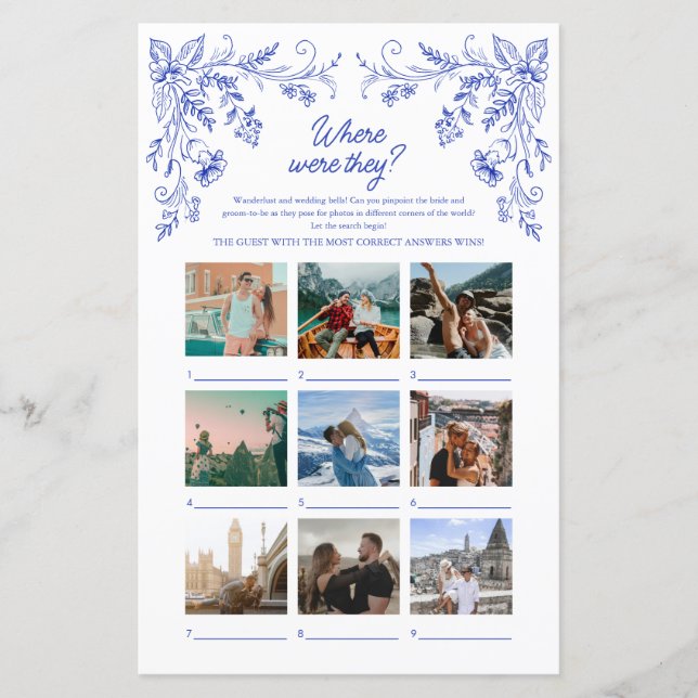 Lámina Blue Floral Bridal Bridal Shower Donde estaban jug (Anverso)