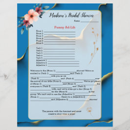 Lámina Blue Floral Bridal Shower Icebreaker 💕 5 Word Div