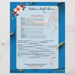 Lámina Blue Floral Bridal Shower Icebreaker 💕 5 Word Div