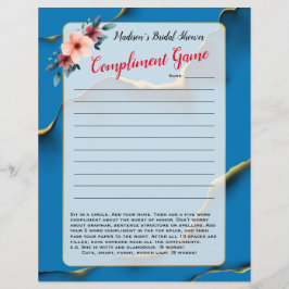Lámina Blue Floral Bridal Shower Icebreaker 💕 5 Word Div
