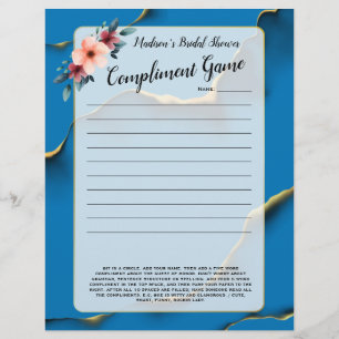 Lámina Blue Floral Bridal Shower Icebreaker 💕 5 Word Div