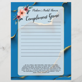 Lámina Blue Floral Bridal Shower Icebreaker 💕 5 Word Div